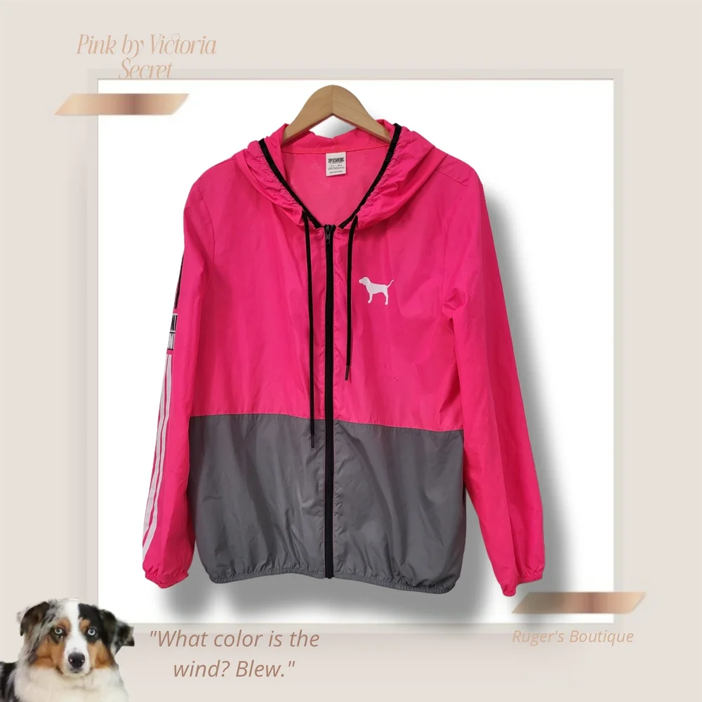 🌿Victoria's Secret Women's Med/Large Anorak Oversized Pink & Gray Wind Breaker - Picture 4 of 14